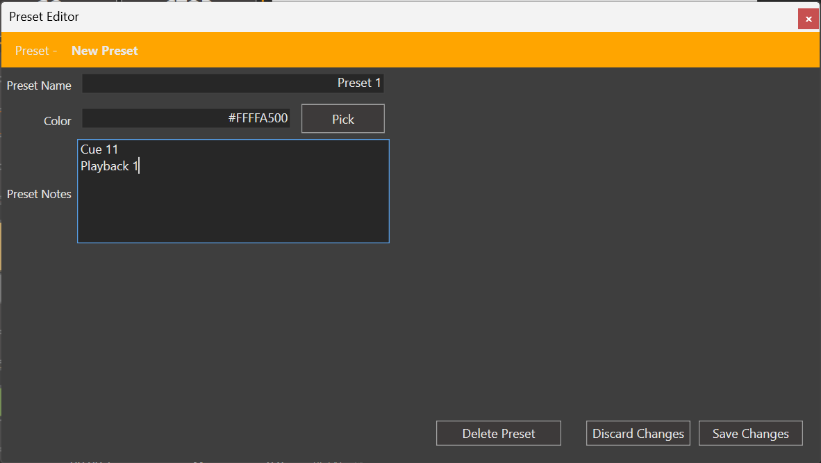 Preset Editor Window