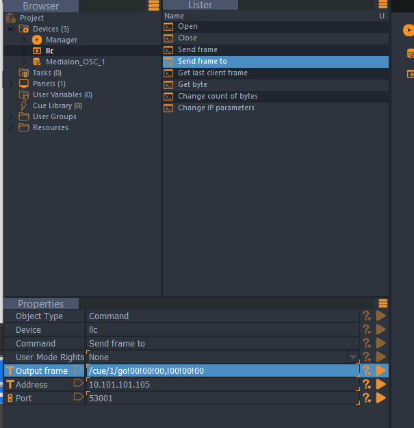 Medialon Manager Output Command