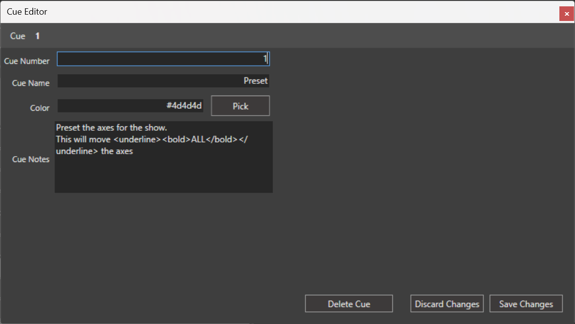 Cue Editor Window