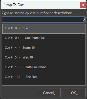 Jump to Cue Number Search Demo
