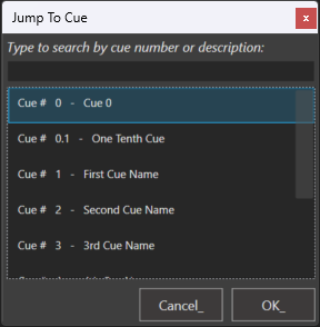Jump to Cue Window