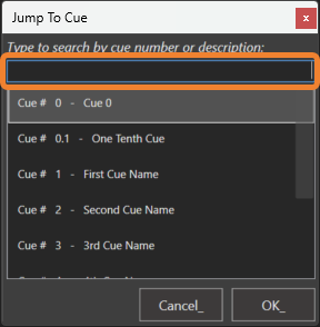 Jump to Cue Search Bar